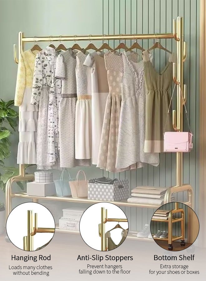 GUDOO Metal Clothes Hanger Organizer and Black Clothes Stand with Wheels 165x120x37cm - Image 4