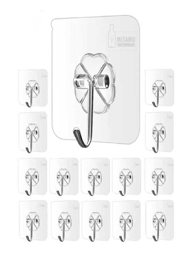 QUALIZA Adhesive Wall Hook,Reusable Waterproof Hooks for Wall, Stick-on Hook for Wall Hangers, Bedroom, Bathroom Accessories, Kitchen Accessories, Pack of 10 Hooks, Transparent - Image 1