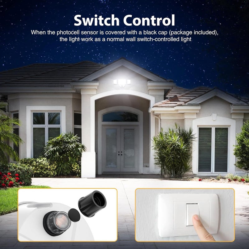 Onforu 70W LED Dusk to Dawn Flood Lights, 7000LM White Exterior Security Outdoor Lighting,IP65 Waterproof Outdoor 3 Adjustable Heads Photocell Light Fixture,6500K Floodlight for Garage,Patio,Yard - Image 4