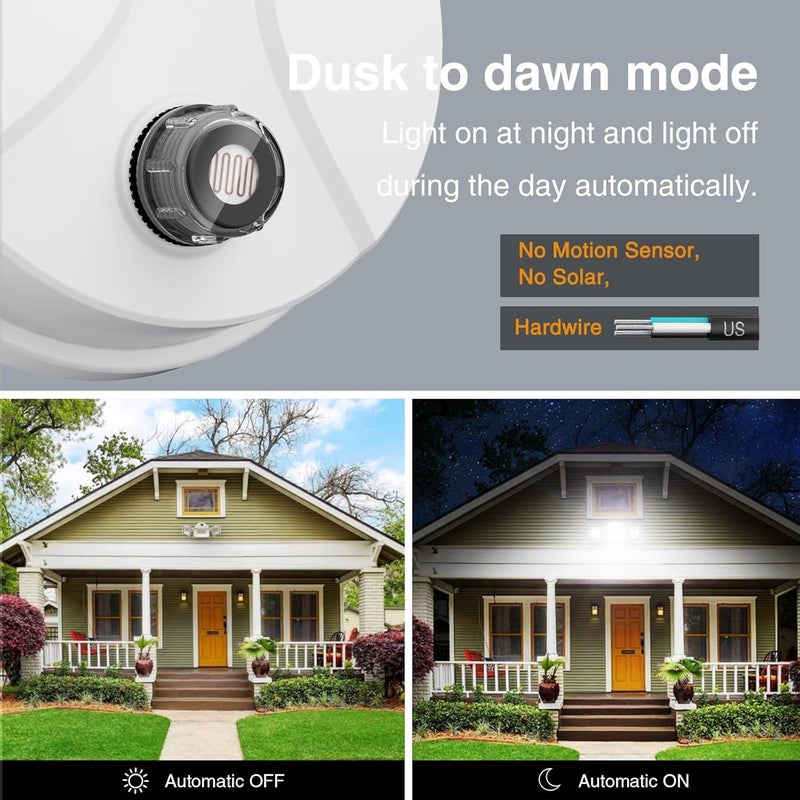 Onforu 70W LED Dusk to Dawn Flood Lights, 7000LM White Exterior Security Outdoor Lighting,IP65 Waterproof Outdoor 3 Adjustable Heads Photocell Light Fixture,6500K Floodlight for Garage,Patio,Yard - Image 3
