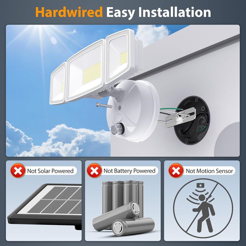 Onforu 70W LED Dusk to Dawn Flood Lights, 7000LM White Exterior Security Outdoor Lighting,IP65 Waterproof Outdoor 3 Adjustable Heads Photocell Light Fixture,6500K Floodlight for Garage,Patio,Yard - Image 2