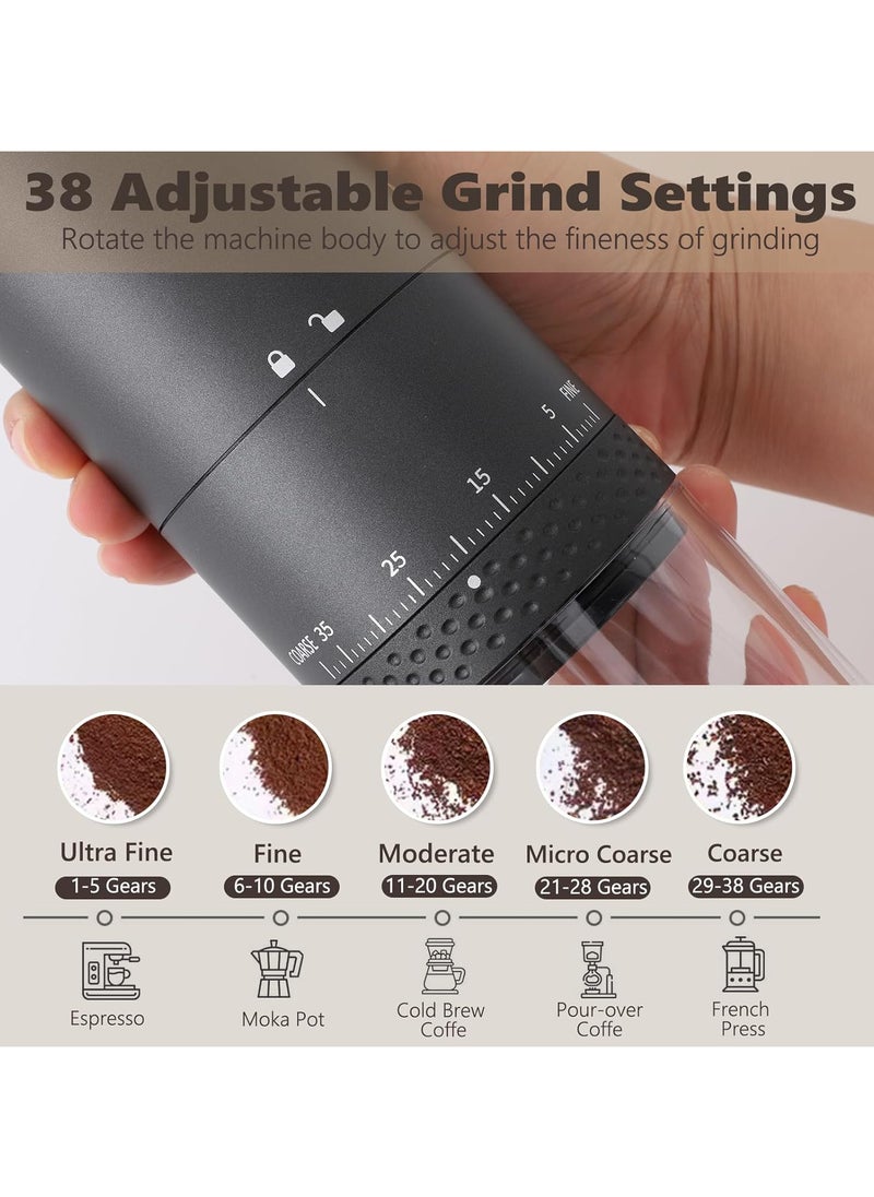 AMINAC Coffee Grinder, Portable Coffee Maker with 38 Adjustable Settings, LCD Screen, USB Charging & Clean Brush, Coffee Grinder Electric for Espresso, Home, Pour Over, French Press, Travel  - Image 3