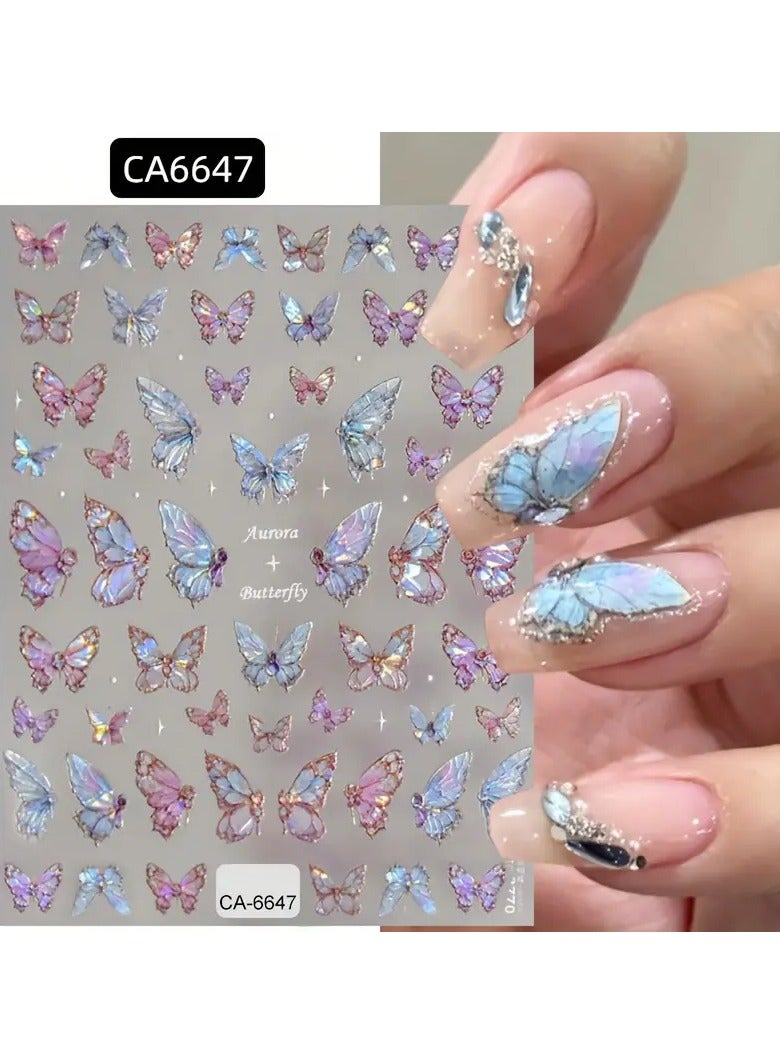 LANGMANNI ملصقات أظافر فراشة لامعة 5D - ذاتية اللصق، ملصقات مضادة للحساسية لتزيين الأظافر والقدمين DIY - Image 2