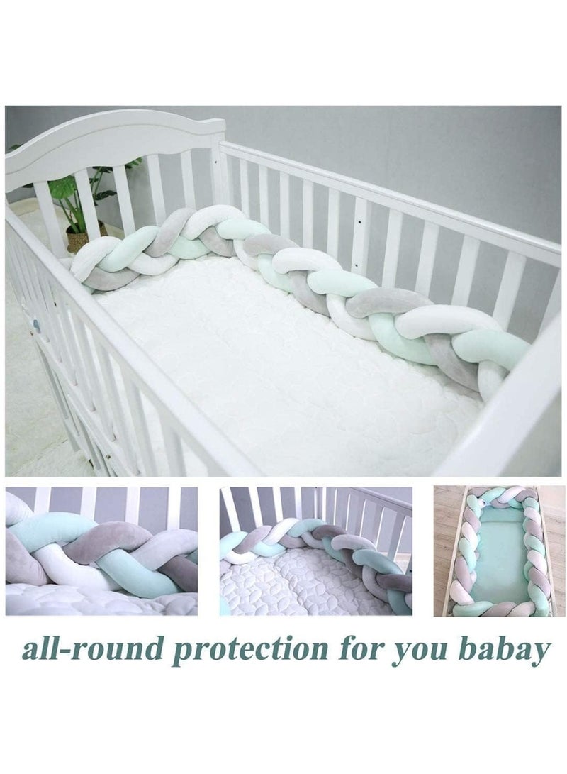 يونيكبيبي حاجز سرير أطفال مضفر، وسادة سرير ناعمة محبوكة يدويًا، بطانة سرير آمنة ومريحة، تصميم مجدول، وسادة حضانة، حاجز حماية مضاد للتصادم، 2 متر - Image 4