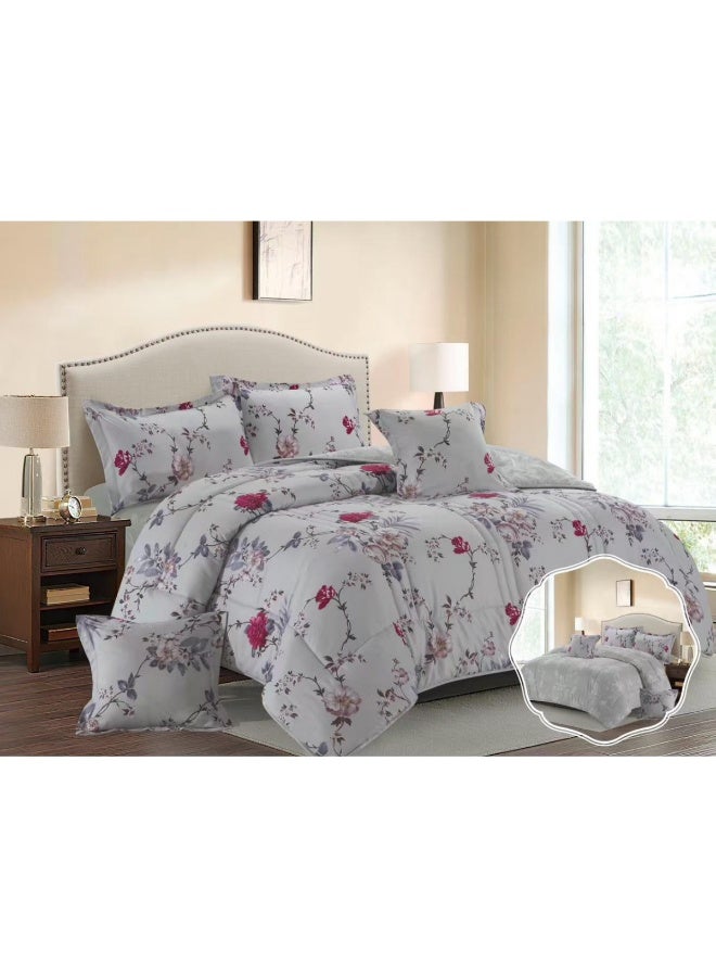 بلو سكاي مفرش سرير نفرين فندقي فاخر – طقم لحاف بحشوة 6 قطع – طقم مفارش يتكون من مفرش  بحشوة وشرشف مطاطي و 2 كيس مخدة و 2 كيس وسادة مربعة – طقم نوم ناعم ومريح - مقاس المفرش 260X240 سم - Image 1