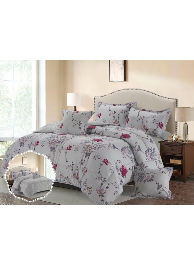 بلو سكاي مفرش سرير نفرين فندقي فاخر – طقم لحاف بحشوة 6 قطع – طقم مفارش يتكون من مفرش  بحشوة وشرشف مطاطي و 2 كيس مخدة و 2 كيس وسادة مربعة – طقم نوم ناعم ومريح - مقاس المفرش 260X240 سم - Image 2