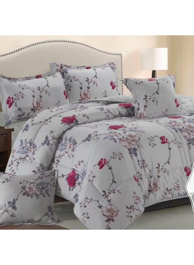 بلو سكاي مفرش سرير نفرين فندقي فاخر – طقم لحاف بحشوة 6 قطع – طقم مفارش يتكون من مفرش  بحشوة وشرشف مطاطي و 2 كيس مخدة و 2 كيس وسادة مربعة – طقم نوم ناعم ومريح - مقاس المفرش 260X240 سم - Image 3