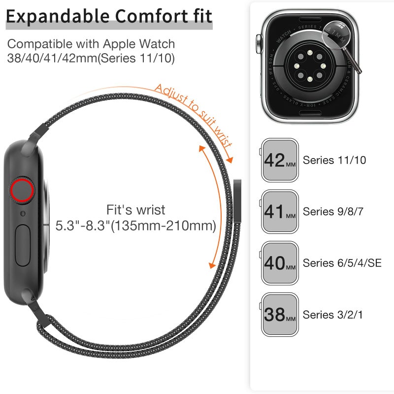 MARGE PLUS Slim Milanese Loop Compatible with Apple Watch Band for women 41mm 40mm 38mm 42mm 46mm 45mm 49mm 44mm, Stainless Steel Magnetic Mesh Strap work on iWatch Bands Series 11 10 9 8 7 6 5 4 3 & SE 3 2 1 - Image 5