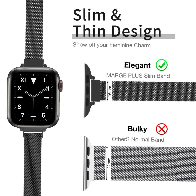 MARGE PLUS Slim Milanese Loop Compatible with Apple Watch Band for women 41mm 40mm 38mm 42mm 46mm 45mm 49mm 44mm, Stainless Steel Magnetic Mesh Strap work on iWatch Bands Series 11 10 9 8 7 6 5 4 3 & SE 3 2 1 - Image 2