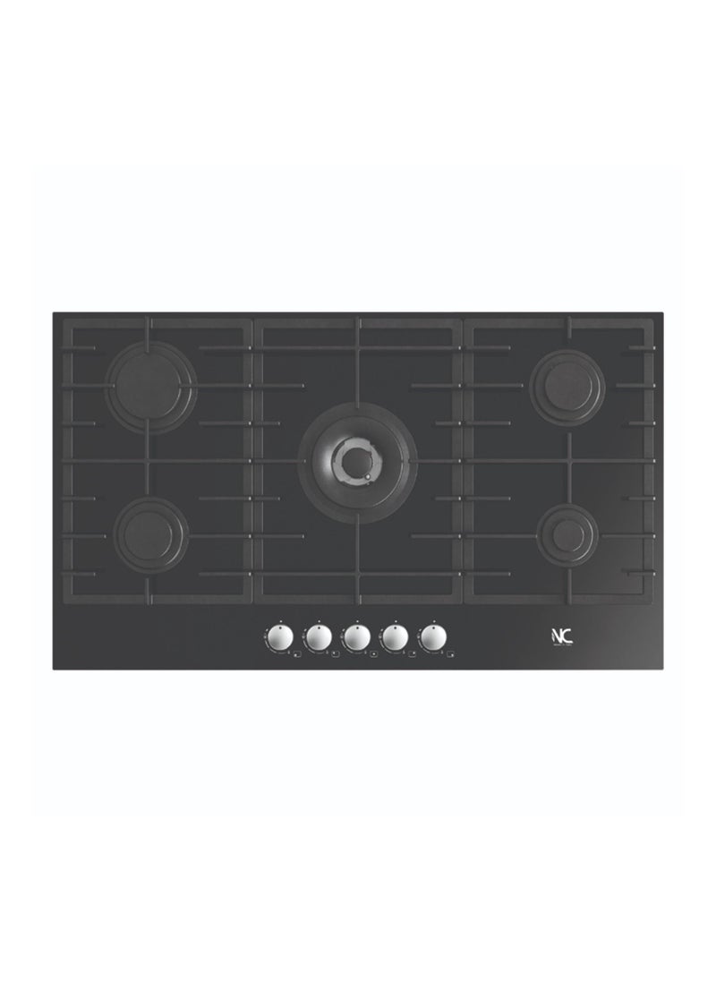 N.C N.C 90 cm stove, 5 gas burners, self-ignition, full safety, Italian black glass FQ90V50ACX  - Image 1
