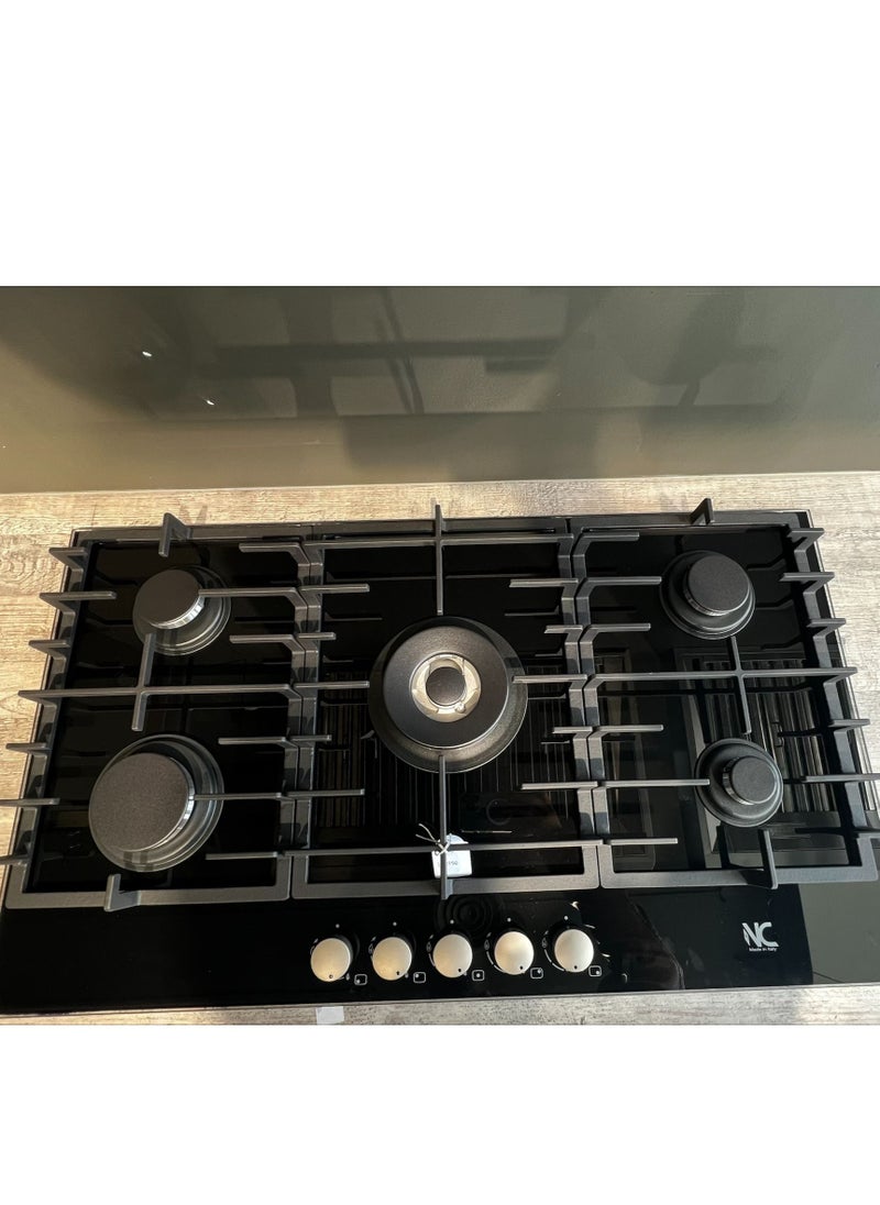 N.C N.C 90 cm stove, 5 gas burners, self-ignition, full safety, Italian black glass FQ90V50ACX  - Image 4