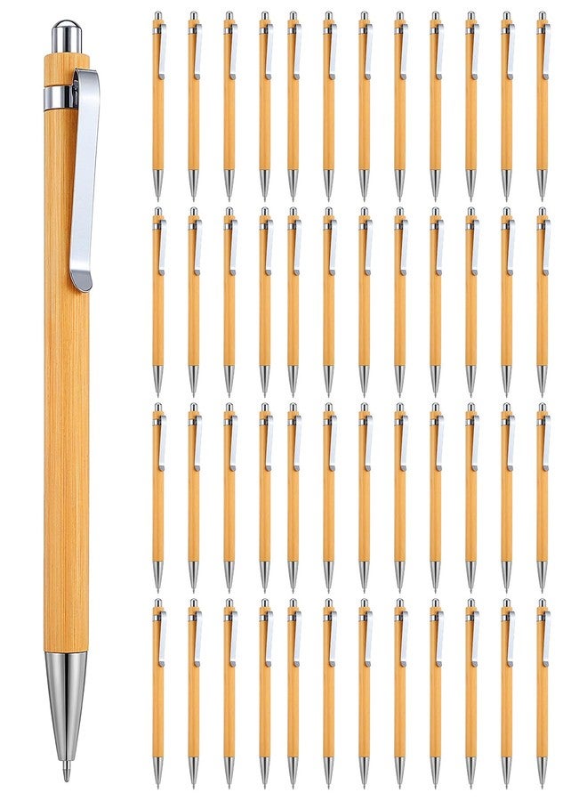 Wanmu 50Pcs Bamboo Pens, Bulk Wooden Pens, Engraving Wooden Ballpoint, Wood Natural Engraving Retractable Pen for Women Men Office Teacher Volunteer - Image 1