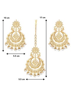 PEORA Peora Traditional Jewellery 18K Gold Plated Kundan Pearl Studded Maang Tikka & Earring Set for Women (White)  - Image 4