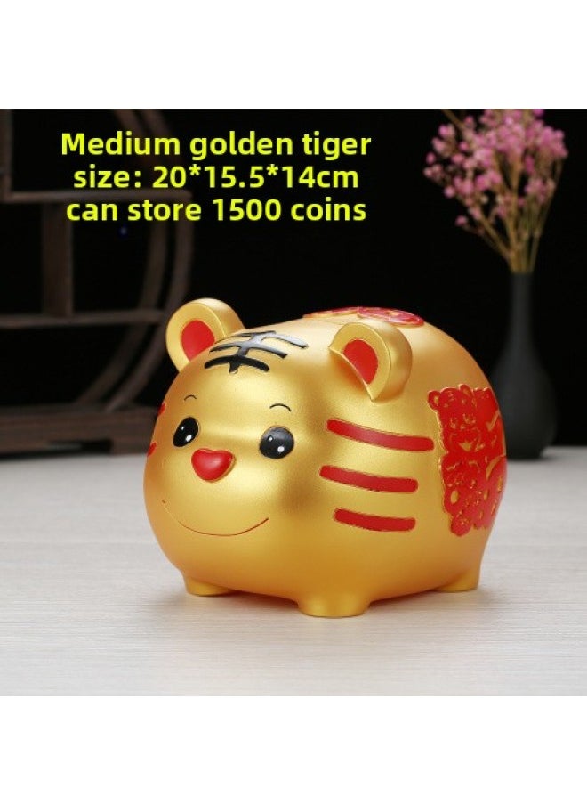 Cartoon Year Of The Tiger Zodiac Tiger Piggy Bank Piggy Bank Large Size Can't Enter Children's Birthday Gift Piggy Bank-Color:Lucky Tiger Red Medium—available  - Image 1