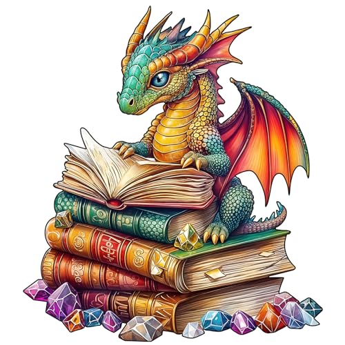 SECOGM Wooden Puzzles for Adults Reading Dragon Wood Puzzles Adult Unique Animal Shape Wooden Jigsaw Puzzles for Adults Birthday Gifts for Puzzle Lovers Family 114 114in 200 Pieces - Image 1