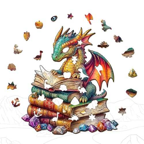SECOGM Wooden Puzzles for Adults Reading Dragon Wood Puzzles Adult Unique Animal Shape Wooden Jigsaw Puzzles for Adults Birthday Gifts for Puzzle Lovers Family 114 114in 200 Pieces - Image 5