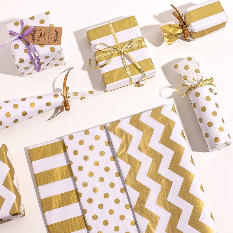 Whaline Metallic Tissue Paper 180 Sheets Gold, Gift Wrapping Paper for Christmas, Home, Kitchen, Birthday Party, Arts Crafts, DIY, Weddings, Bridal Showers - Image 3