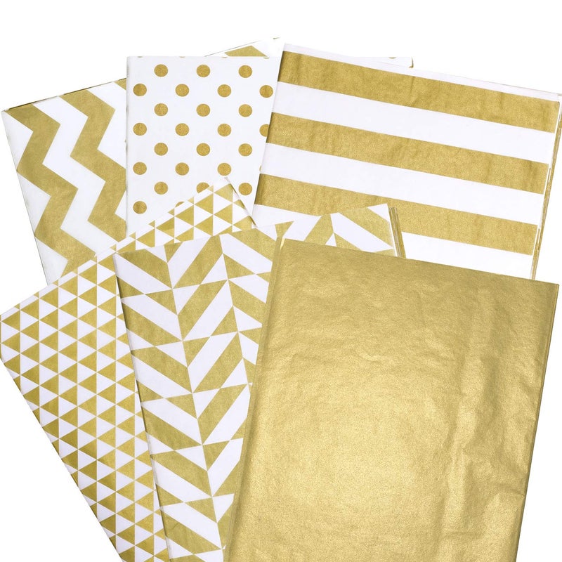 Whaline Metallic Tissue Paper 180 Sheets Gold, Gift Wrapping Paper for Christmas, Home, Kitchen, Birthday Party, Arts Crafts, DIY, Weddings, Bridal Showers - Image 1