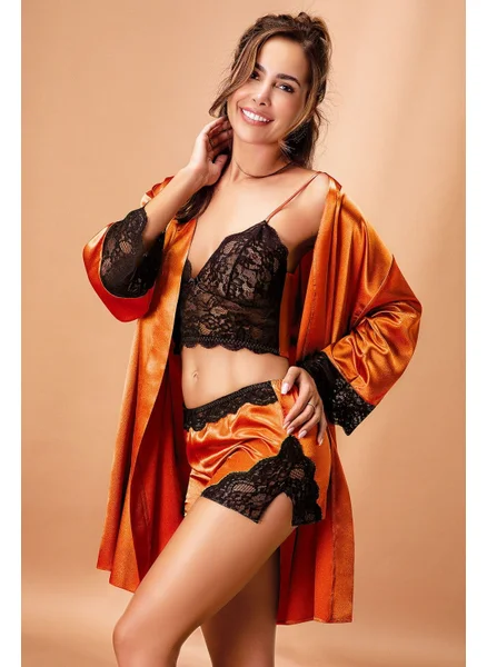 نورتيكس 3509 Women's Bralet Shorts Kimono Set-Amber