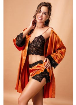 Nurteks 3509 Women's Bralet Shorts Kimono Set-Amber 