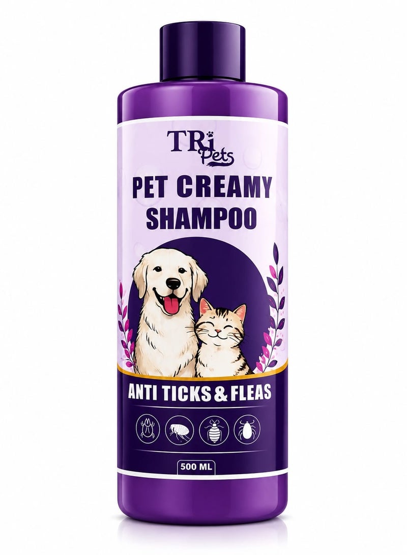 TRI 🛁✨ TRI Pets Creamy Pet Shampoo | Anti Ticks & Fleas Protection 🐶🐱 | Deep Cleansing & Soft Shiny Coat | 500 ml - Image 1