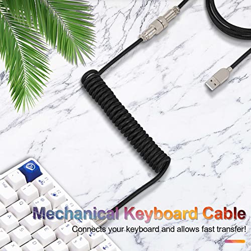 Twozoh USB C Keyboard Coiled Cable, Braided Detachable Aviator Double Sleeve Type C Mechanical Keyboard Cable (White) - Image 5