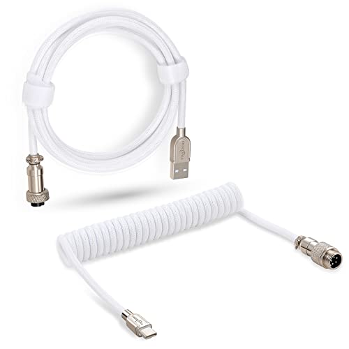 Twozoh USB C Keyboard Coiled Cable, Braided Detachable Aviator Double Sleeve Type C Mechanical Keyboard Cable (White) - Image 1
