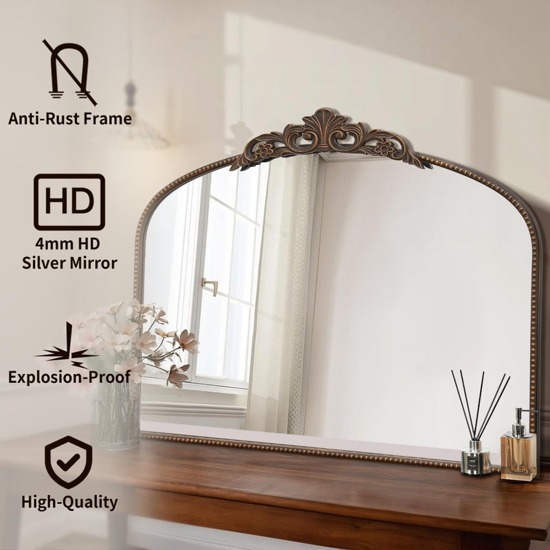 Micasso Bronze Vintage Arched Mirror: 29x36 in French Baroque Antique Wall Mounted Mirror - Traditional Ornate Decorative Mirror for Mantle/Fireplace/Living Room/Bedroom/Entryway/Hallway/Wall Decor - Image 2