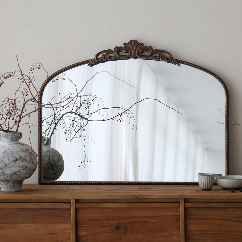 Micasso Bronze Vintage Arched Mirror: 29x36 in French Baroque Antique Wall Mounted Mirror - Traditional Ornate Decorative Mirror for Mantle/Fireplace/Living Room/Bedroom/Entryway/Hallway/Wall Decor - Image 1