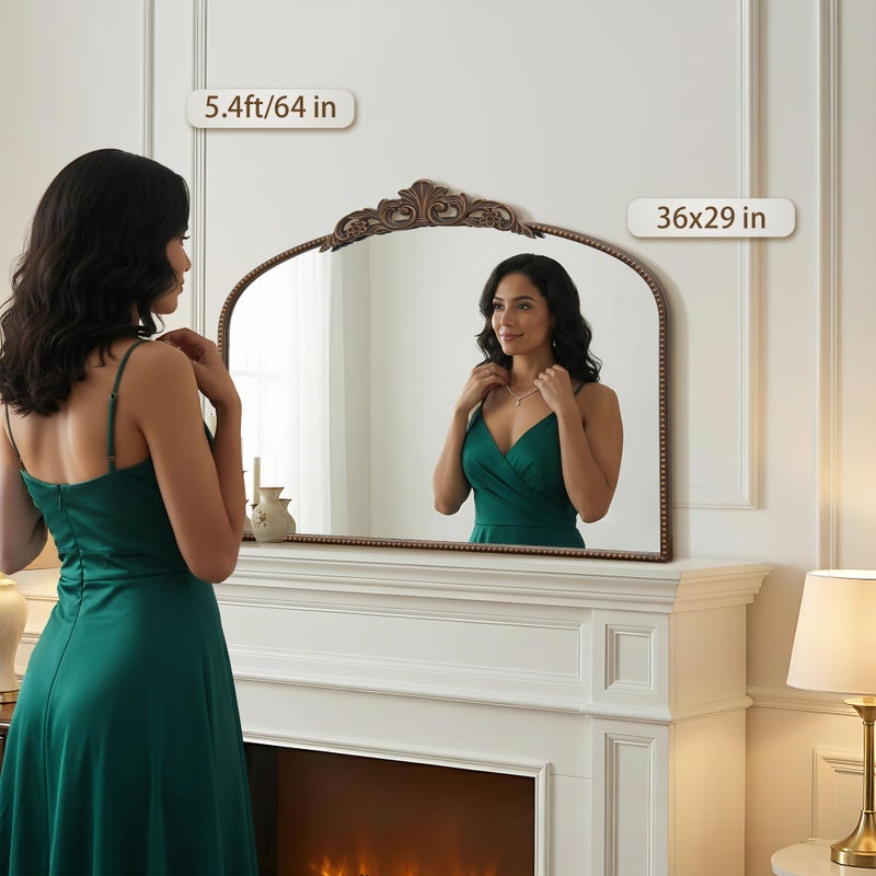 Micasso Bronze Vintage Arched Mirror: 29x36 in French Baroque Antique Wall Mounted Mirror - Traditional Ornate Decorative Mirror for Mantle/Fireplace/Living Room/Bedroom/Entryway/Hallway/Wall Decor - Image 3