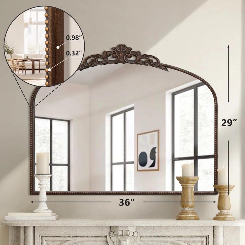 Micasso Bronze Vintage Arched Mirror: 29x36 in French Baroque Antique Wall Mounted Mirror - Traditional Ornate Decorative Mirror for Mantle/Fireplace/Living Room/Bedroom/Entryway/Hallway/Wall Decor - Image 4