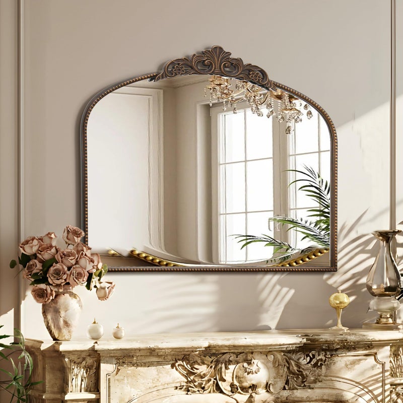 Micasso Bronze Vintage Arched Mirror: 29x36 in French Baroque Antique Wall Mounted Mirror - Traditional Ornate Decorative Mirror for Mantle/Fireplace/Living Room/Bedroom/Entryway/Hallway/Wall Decor - Image 5