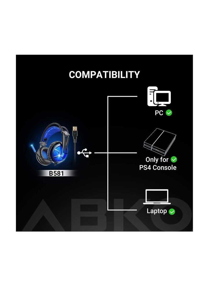 ABKONCORE PC Headset with Dynamic Sensory & Noise-Cancelling Mic, 7.1 Surround Sounds, Mute Controls, LED Light, RGB Light for WFH PC, Laptop, Mac (B581 USB Gaming Headset with 7.1 Surround Sound)  - Image 4