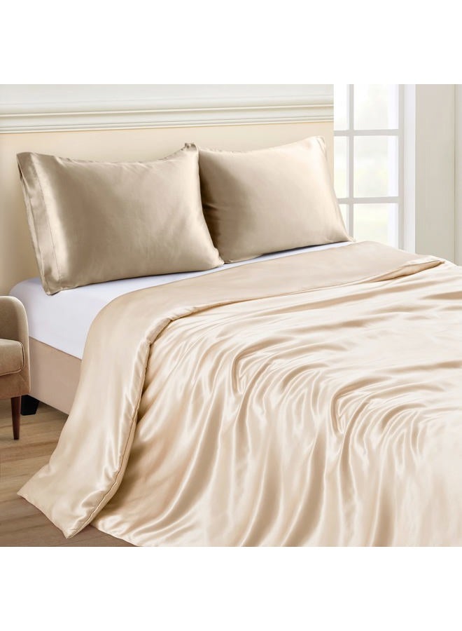 NSGZ 60" x 80" Satin Duvet Cover for Weighted Blanket, Luxury Silky Removable Satin Weighted Blanket Cover with 8 Ties Secure Fastening, Khaki - Image 2