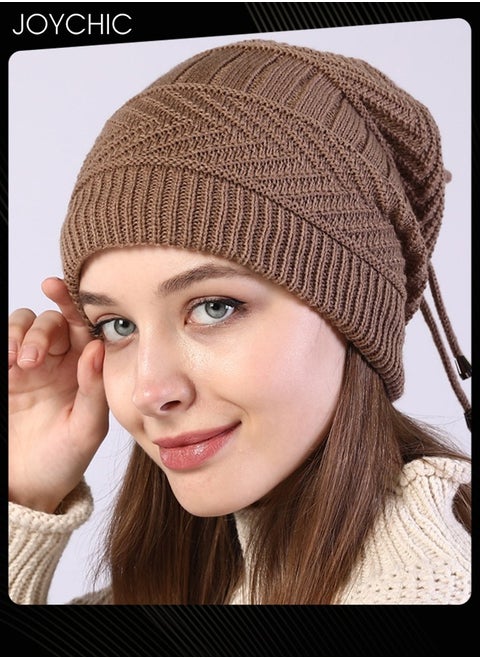 Women Winter Slouchy Beanie Outdoor Warm Stocking Hat Thick Knitted Skull Hats Multifunctional Hat for Scarves Mask Khaki