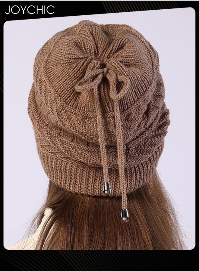 Joychic - Women Winter Slouchy Beanie Outdoor Warm Stocking Hat Thick Knitted Skull Hats Multifunctional Hat for Scarves Mask Khaki - Image 1