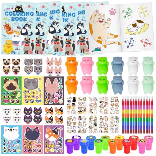 Cinrobiye 72 Pcs Cat Party Favor Set Cat Activities Book Pet Party Coloring Pages Goodie Bag Fillers School Classroom Activity Game Prize Cat Themed Birthday Party Favor Decor - Image 1