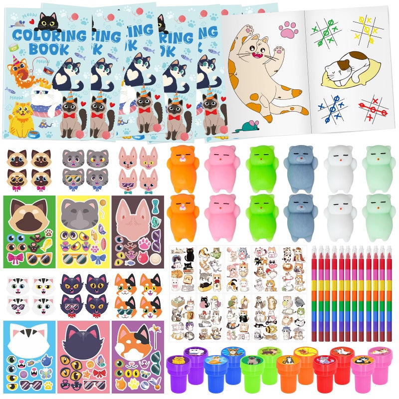 Cinrobiye 72 Pcs Cat Party Favor Set Cat Activities Book Pet Party Coloring Pages Goodie Bag Fillers School Classroom Activity Game Prize Cat Themed Birthday Party Favor Decor - Image 3