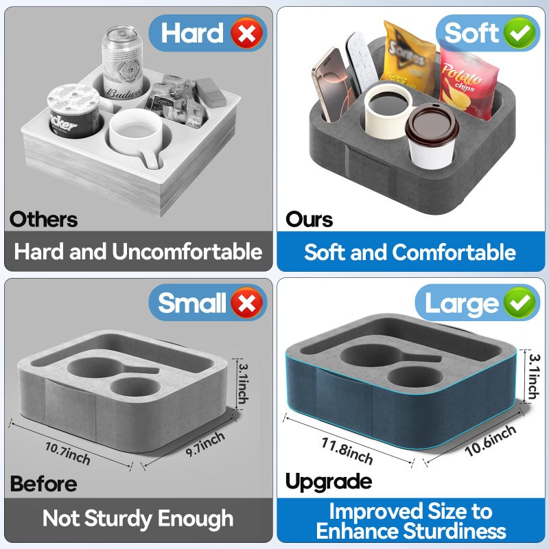 Heyife Couch Cup Holder Pillow, Sofa and Bed Caddy for iPad, Kindle, Switch, Game Controller, Remotes, Phones, Small-Sized Cup & Drink Holder for Couch, Bed, Desk, Car, Beach, Bathroom Cup Holder, Deep Gray - Image 5