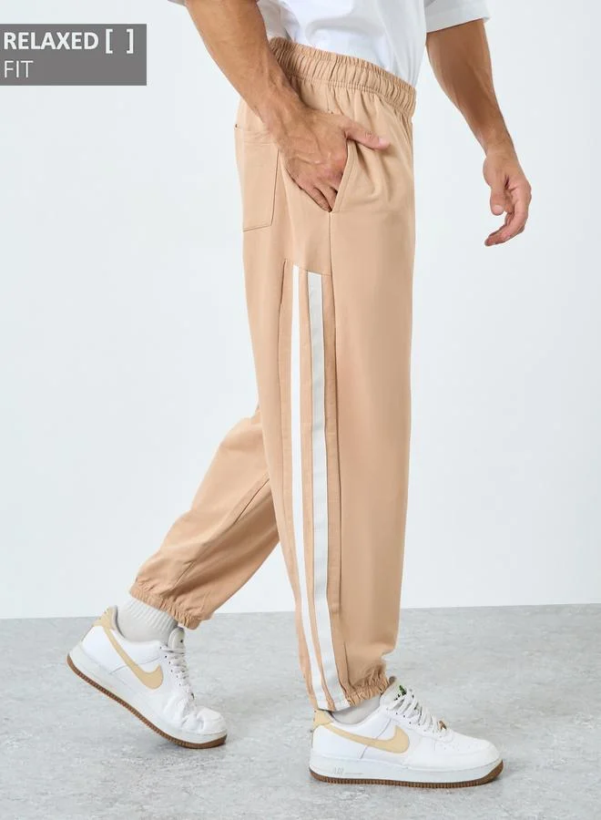 Styli Men Beige Striped Relaxed Fit Joggers