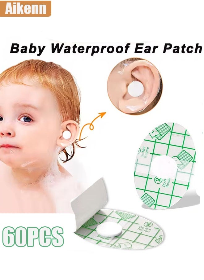Aikenn Aikenn 60-Piece Baby Waterproof Ear Stickers with Absorbent Cotton, For Swimming Shower Ear Protectors with Ear Plugs for Kids Newborn Disposable Ear Covers for Shower Surfing Snorkeling and Other Water Sports (White)  - Image 1