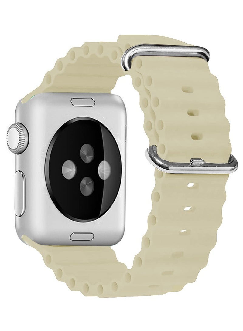 CATANES Soft Silicone Loop Strap for Apple Watch Ocean Band 38mm 40mm 41mm (42mm Series 10) iWatch Series Ultra/8/7/SE/6/5/4/3/2/1 Beige - Image 3