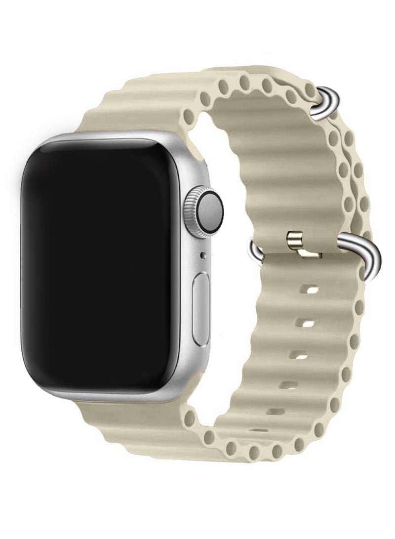 CATANES Soft Silicone Loop Strap for Apple Watch Ocean Band 38mm 40mm 41mm (42mm Series 10) iWatch Series Ultra/8/7/SE/6/5/4/3/2/1 Beige - Image 2