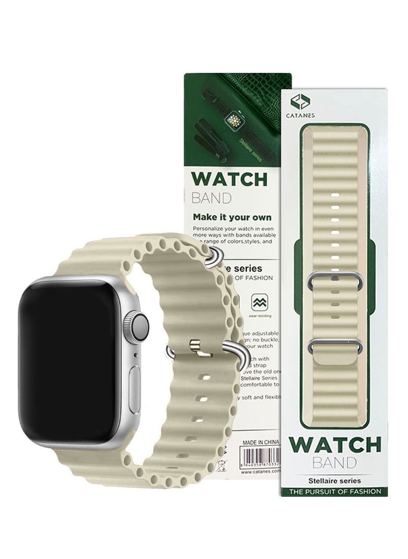 CATANES - Apple Watch Ocean Band 41mm 40mm 38mm Soft Silicone Loop Strap for iWatch Series 8/7/SE/6/5/4/3/2/1 Beige - Image 1