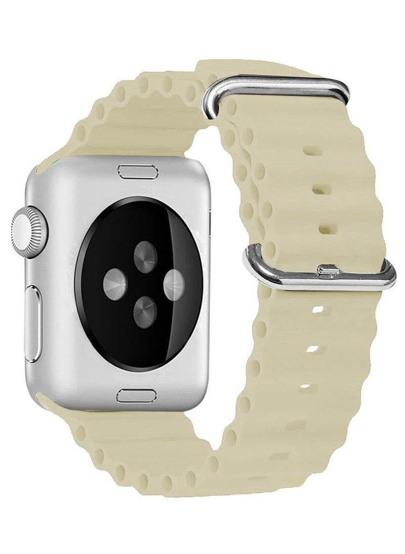CATANES - Apple Watch Ocean Band 41mm 40mm 38mm Soft Silicone Loop Strap for iWatch Series 8/7/SE/6/5/4/3/2/1 Beige - Image 1