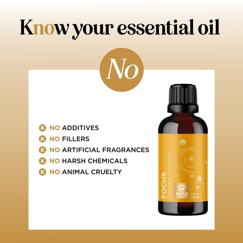 Maple Holistics Focus Essential Oil Blend for Diffusers - Aromatherapy Essential Oils Blend for Home and Travel Energy Focus and Attention Support with Grapefruit Bergamot Peppermint and Eucalyptus (1 Fl Oz) - Image 4