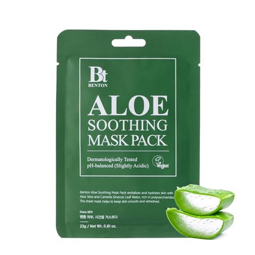BENTON Aloe Soothing Mask Pack 23g 10 Pack (230g_new) - Aloe & Green Tea Leaf Water Contained Hydrating and Cooling Facial Mask Sheet, Fresh Moisturizing and Cooling Effect - Image 1