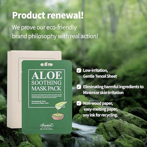 BENTON Aloe Soothing Mask Pack 23g 10 Pack (230g_new) - Aloe & Green Tea Leaf Water Contained Hydrating and Cooling Facial Mask Sheet, Fresh Moisturizing and Cooling Effect - Image 4