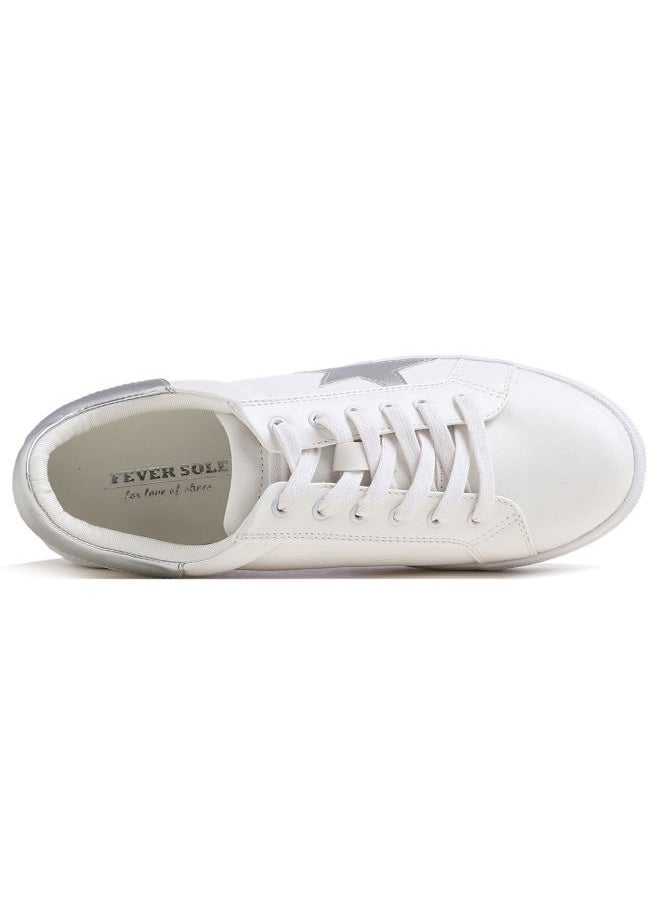 FEVERSOLE - Women's Featured PU Leather Colorful Lace Up Sneaker White Silver Star Size 6.5 M US - Image 1