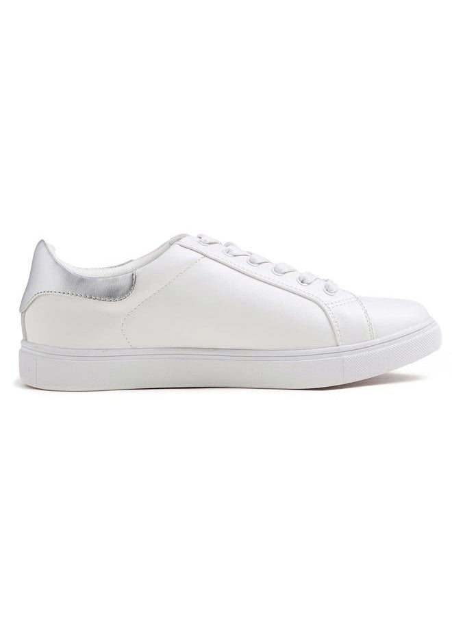 FEVERSOLE - Women's Featured PU Leather Colorful Lace Up Sneaker White Silver Star Size 6.5 M US - Image 1